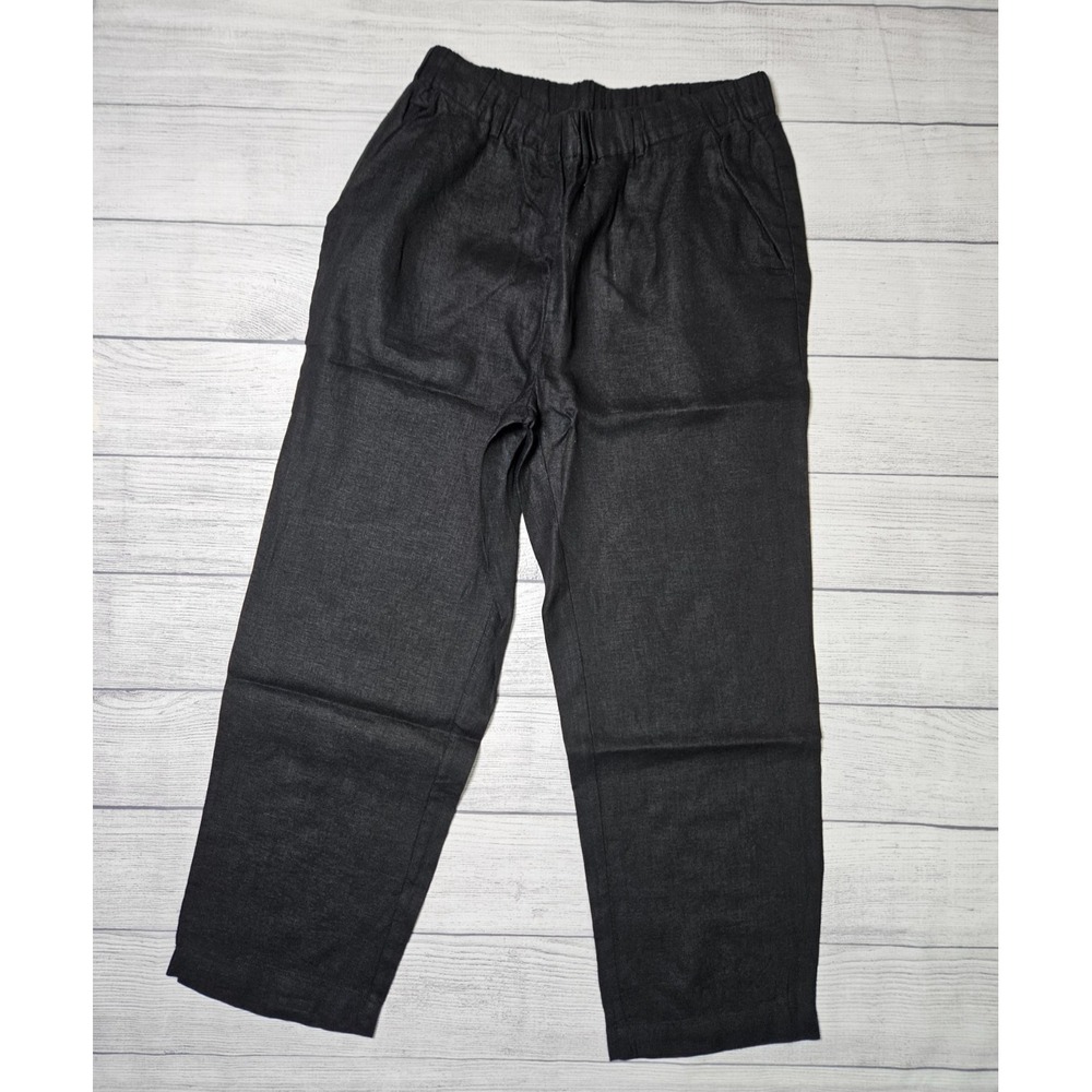 NWT Quince Pants Womens M Black European 100% Linen Elastic Waist Relaxed Basic